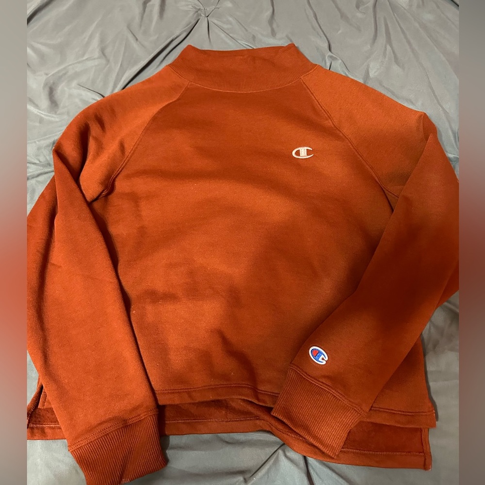rusty redish, champion turtle neck sweatshirt. size small.
